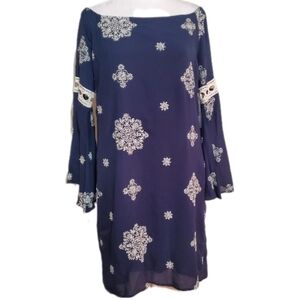 Design Lab Lord & Taylor rayon blue embroidered off shoulder mini dress M NWT